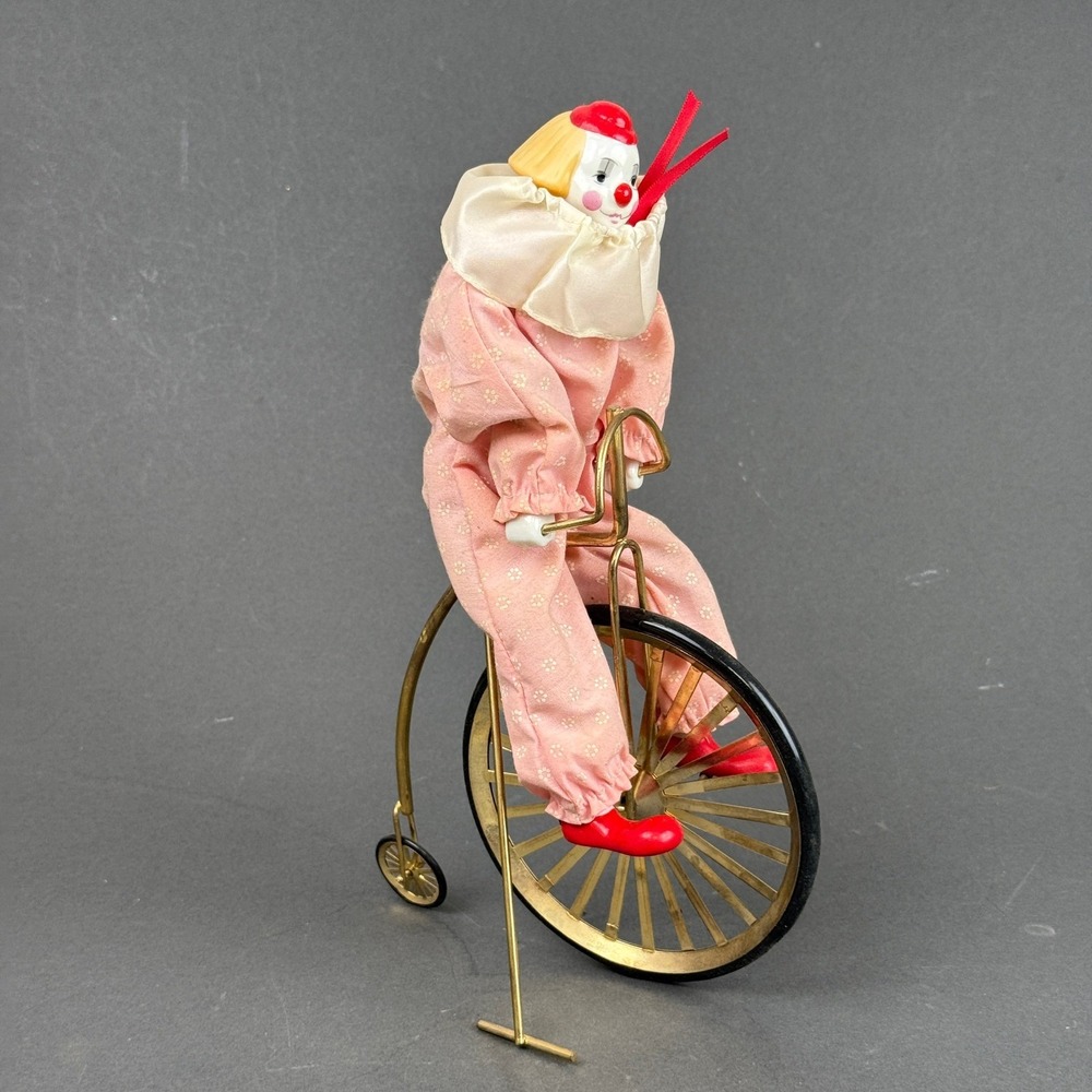 Enesco 1984 Vintage Clown on Penny Farthing Bicycle Porcelain Metal Excellent